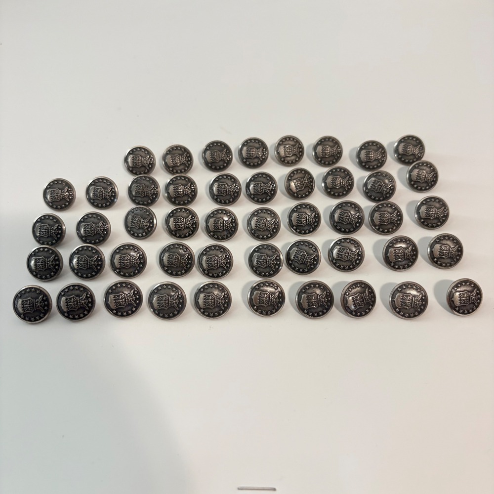 Waterbury Button Co Military Crest Eagle Silver Color Buttons Lot of 48 USED